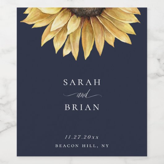 ひまエレガント結婚花のネイビーブルー ワインラベル (シングルラベル)