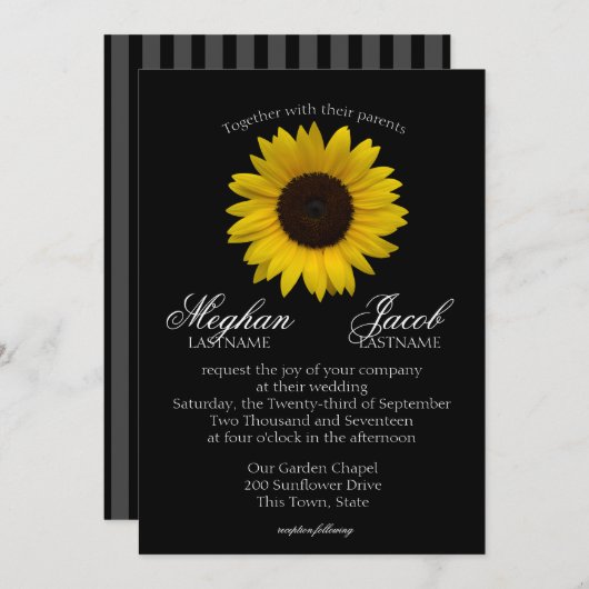 ひまエレガント結婚花の黒 招待状 (正面/裏面)