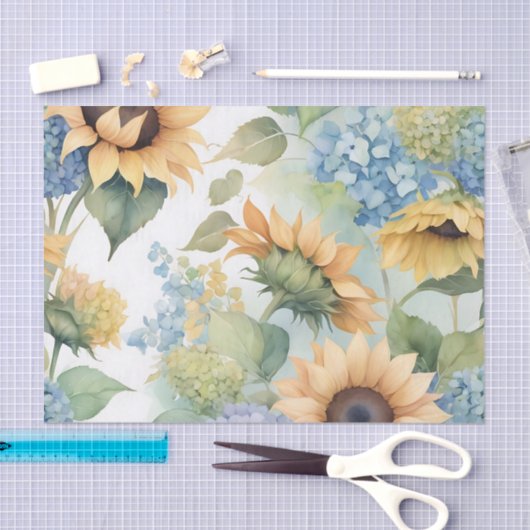 ひまエレガント花とアジサイの水彩 薄葉紙 (クラフト)