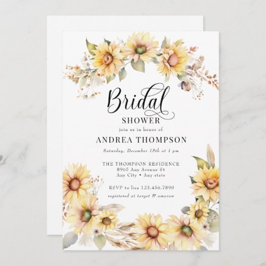ひまエレガント花 | 黄ブライダルシャワー 招待状 (正面/裏面)