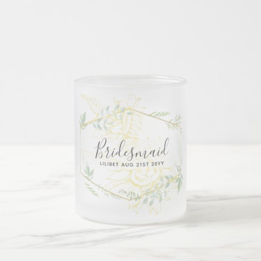 ひまモダン花グリーナリーセージ金ゴールド結婚ズ フロストグラスマグカップ (中央)