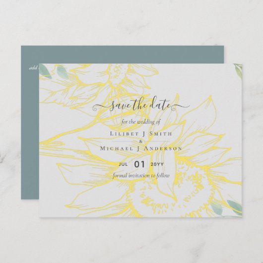 ひまモダン花グリーナリーセージ金ゴールド結婚ズ ポストカード (正面/裏面)