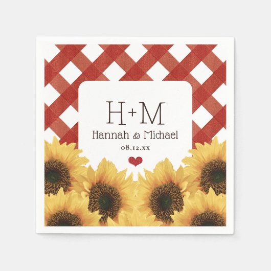 ひまモノグラムのと赤いギンガ結婚ム スタンダードカクテルナプキン (正面)