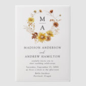 ひま素朴と野の花モノグラム結婚の ベラム紙招待状 (正面)