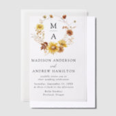 ひま素朴と野の花モノグラム結婚の ベラム紙招待状 (オフセット)