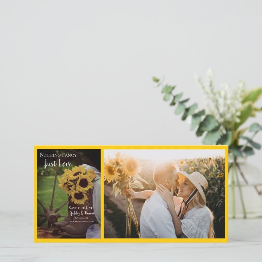 ひま素朴の花とブーツ結婚式の日付を保存 セーブザデート (スタンド正面)