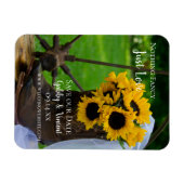 ひま素朴の花とブーツ結婚式の日付を保存 マグネット (横)