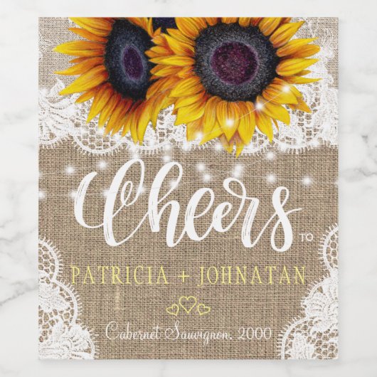 ひま素朴の花のラップとレースの応援結婚の ワインラベル (シングルラベル)