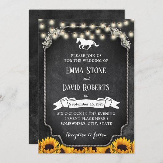 ひま素朴の花チョーク結婚ボード馬 招待状 (正面/裏面)