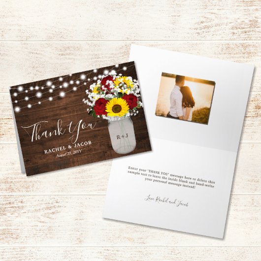 ひま素朴の花バラメイスンジャー結婚の写真 サンキューカード