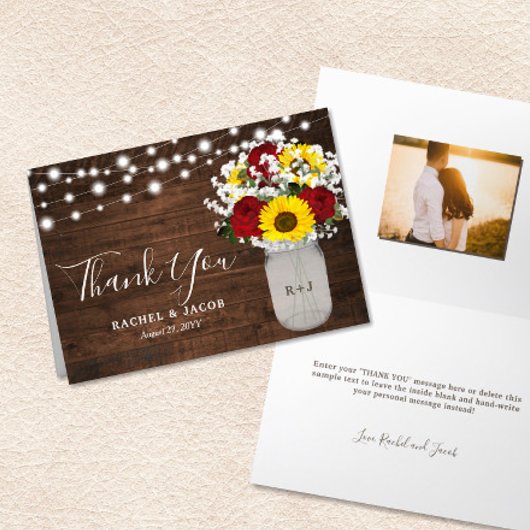 ひま素朴の花バラメイスンジャー結婚の写真 サンキューカード