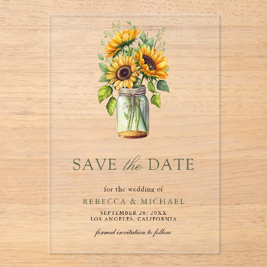 ひま素朴の花メイソンのjar結婚式日付を保存 アクリル招待状 (正面)