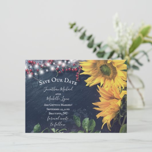 ひま素朴の花、石板、私たちの日救付を点灯 招待状 (スタンド正面)