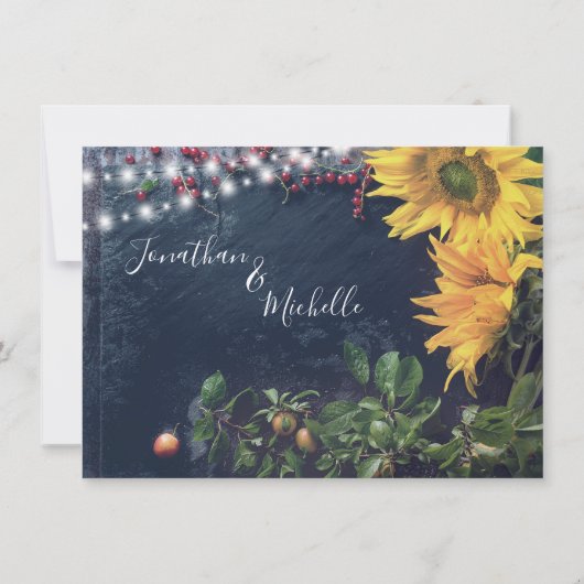 ひま素朴の花、石板、私たちの日救付を点灯 招待状 (裏面)