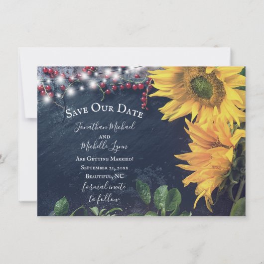 ひま素朴の花、石板、私たちの日救付を点灯 招待状 (正面)