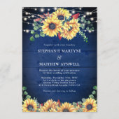 ひま素朴わらライトネイビーブルーウッド結婚ズ 招待状 (正面)