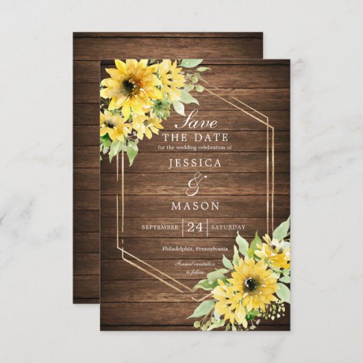 ひま素朴わりの緑の結婚式が日付を救う 招待状 (正面/裏面)