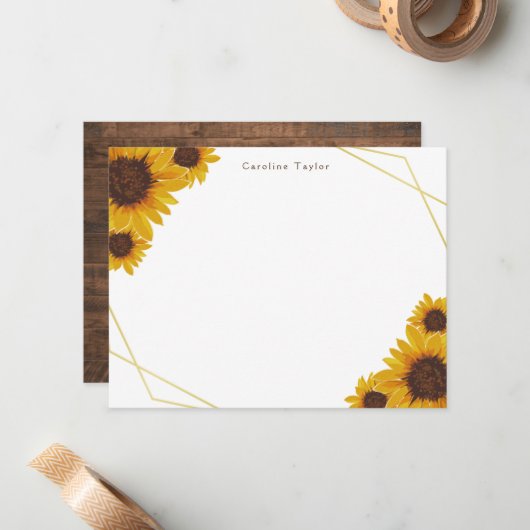 ひま素朴わりの金ゴールド幾何パーソナライズされた木 ノートカード (正面/裏面インサイチュ)