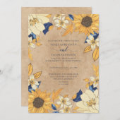 ひま素朴わりブルーイエローフローラ結婚ズ 招待状 (正面/裏面)
