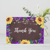 ひま素朴わり紫フローラ縁どウッドズ結婚ズ サンキューカード (スタンド正面)