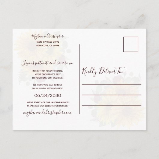 ひま素朴わり赤いバラ結婚ズの日付の変更 案内ポストカード (裏面)