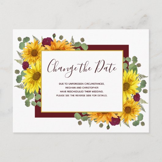 ひま素朴わり赤いバラ結婚ズの日付の変更 案内ポストカード (正面)