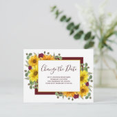 ひま素朴わり赤いバラ結婚ズの日付の変更 案内ポストカード (スタンド正面)