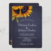 ひま素朴フラネイビー結婚金ゴールド 招待状 (正面/裏面)