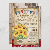 ひま素朴フラワーウッドバンダナ誕生日 招待状 (正面/裏面)