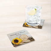 ひま素朴フラワーウッドラ結婚ンド スクエアペーパーコースター (インサイチュ)