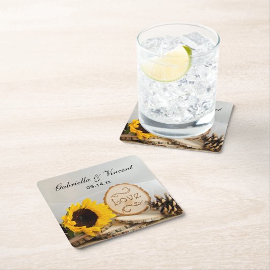 ひま素朴フラワーウッドラ結婚ンド スクエアペーパーコースター (インサイチュ)