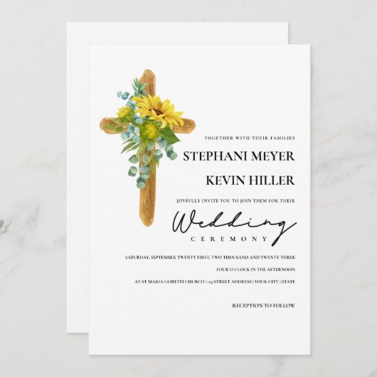 ひま素朴フラワークロス結婚ズ 招待状 (正面/裏面)