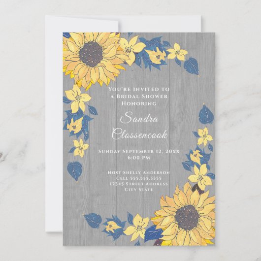 ひま素朴フラワーグレイ結婚ウッドブライダルシャワー 招待状 (正面)