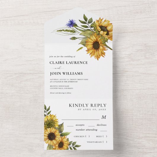 ひま素朴フラワーズカントリースタイルサマー結婚ズ オールインワン招待状 (内側)