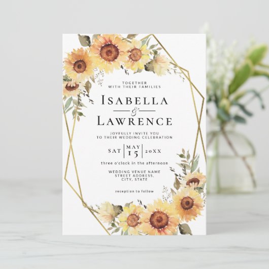 ひま素朴フラワーズボホフローラゴールドフォイル結婚ズ 招待状 (スタンド正面)