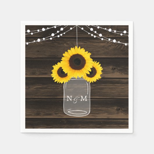 ひま素朴フラワーズメイソンジャールバーンウッド結婚ズ スタンダードカクテルナプキン (正面)