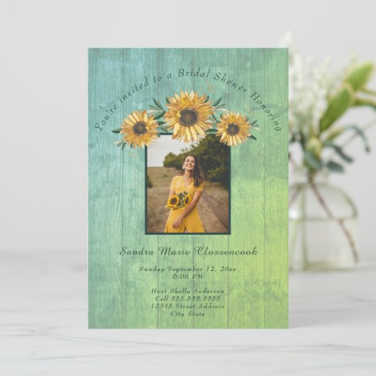 ひま素朴フラワーセージ結婚ウッドブライダルシャワーI 招待状 (スタンド正面)