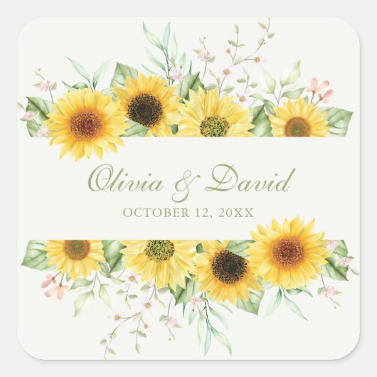 ひま素朴フラワーデレ結婚ート スクエアシール (正面)