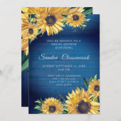 ひま素朴フラワーネイビー結婚ウッドブライダルシャワー 招待状 (正面/裏面)