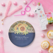 ひま素朴フラワーネイビー結婚ズ ペーパープレート (パーティー)