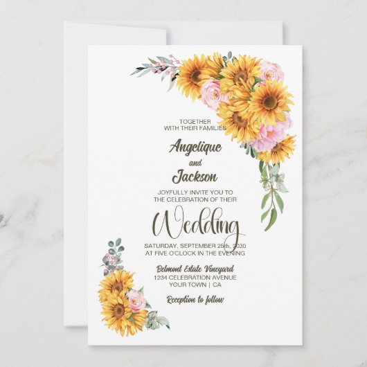 ひま素朴フラワーピンク結婚ローズ 招待状 (正面)