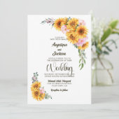 ひま素朴フラワーピンク結婚ローズ 招待状 (スタンド正面)