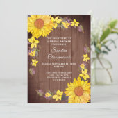 ひま素朴フラワーブラウン結婚ウッドブライダルシャワー 招待状 (スタンド正面)
