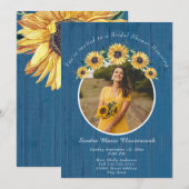ひま素朴フラワーブルー結婚ウッドブライダルシャワーI 招待状 (正面/裏面)