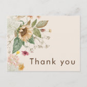 ひま素朴フラワーベージュ結婚の感謝はがき ポストカード (正面)