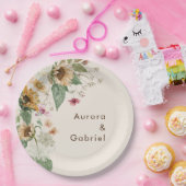 ひま素朴フラワーベージュ結婚の紙プレート ペーパープレート (パーティー)