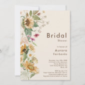 ひま素朴フラワーベージュ結婚ブライダルシャワー 招待状 (正面)