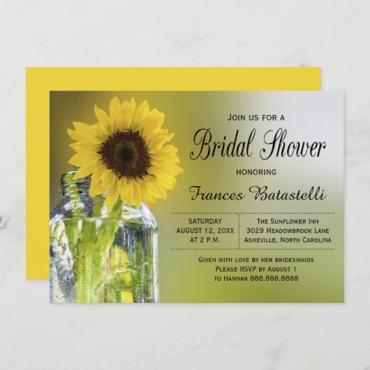 ひま素朴フラワーメイソンジャーブライダルシャワー結婚ズ 招待状 (正面/裏面)