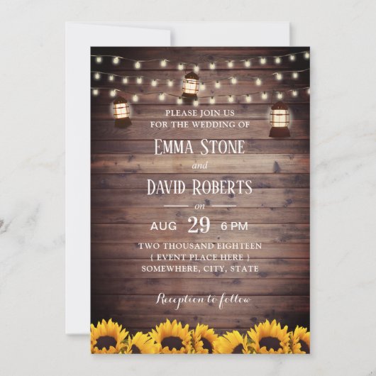 ひま素朴フラワーランタン&ストリングライト結婚ズ 招待状 (正面)