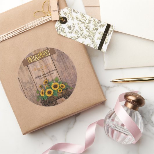 ひま素朴モダン花車赤ちゃんシャワー ラウンドシール (ギフト)